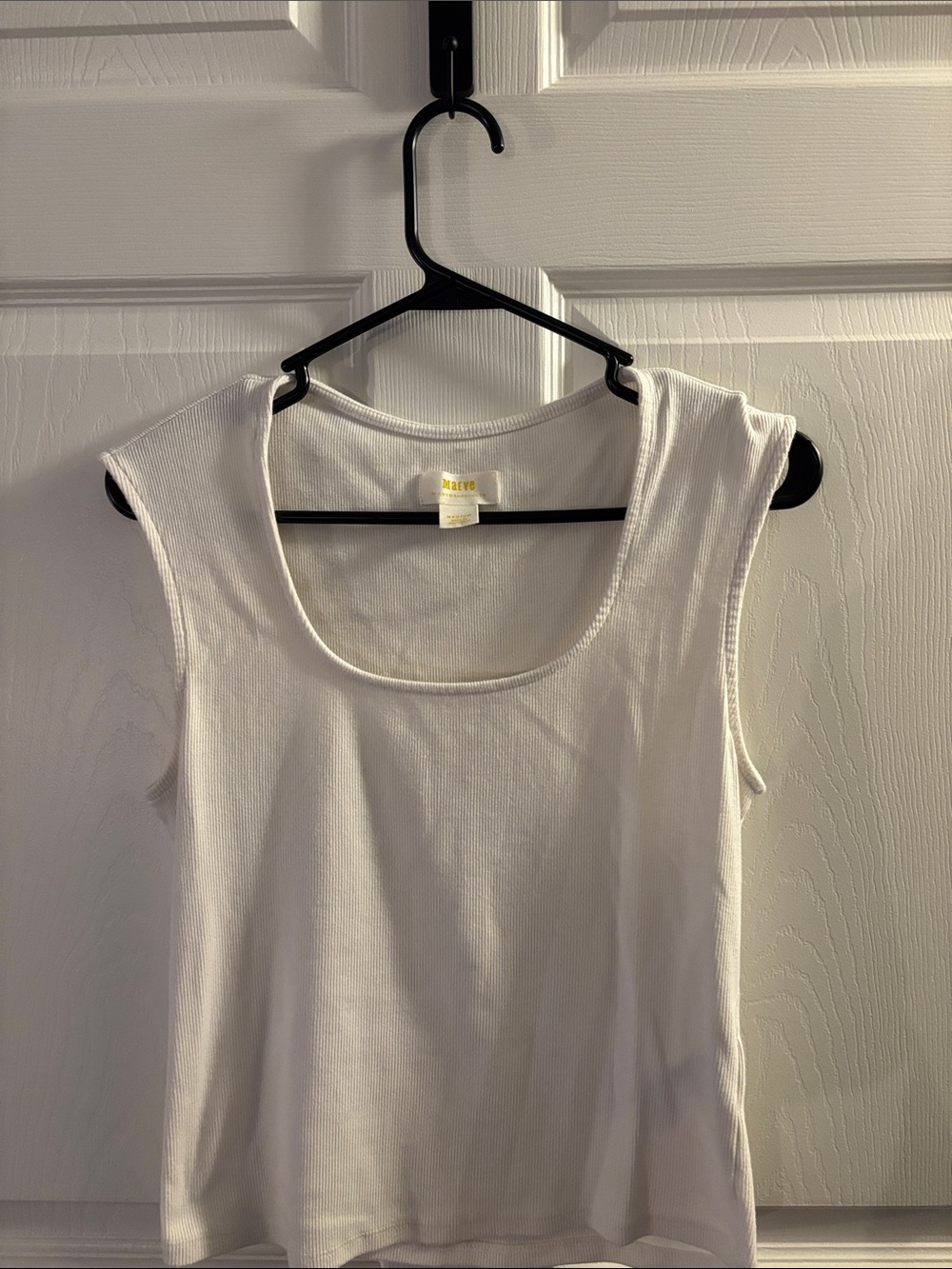 Maeve White Ribbed Scoop Tank